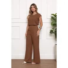 MACACÃO FEMININO ELEGANTE LONGO TECIDO DUNAS PANTALONA  LEVE - MACACÕES FEMININOS ROMANTICO COM FORRO