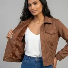 Aletheia Jaqueta Feminina Inverno camurça Forrada Peluciada Teddy Lateral Casacos de Inverno Jaqueta