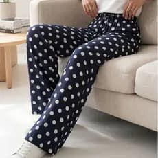 Calça Feminina Poá Cintura Alta Elástico cos soltinha Casual Confortável Bolinhas Dia dos Namorados