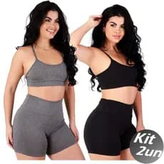 Kit 2 Conjunto Fitness Top Alça e Short Basic Cós Alto Fitness de Academia