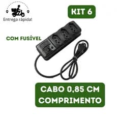 Kit 6 Filtro de Linha 3 Tomadas Régua de Tomada com Fusível Extensão Elétrica Bivolt Tripolar GR