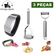 Kit Amassador de Batata Descascador e Esmagador Aço Inox Cozinha achadinhos da shoppe casa baratinho GR