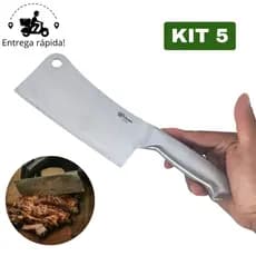 Kit 5 Cutelo Profissional Machadinha de Aço Inox para Corte de Carne Faca Cozinha Lâmina Ultra Afiada GR