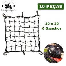 Kit 10 Rede Elástica Aranha 30x30 para Moto Bagageiro Bauleto Carga Viagem Fixação Segura GR