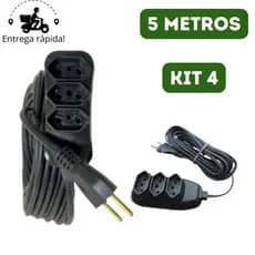 Kit 4 Extensão Elétrica 5 Metros Bivolt com 3 Tomadas 110v 220v Tripolar Alexa Compacta GR