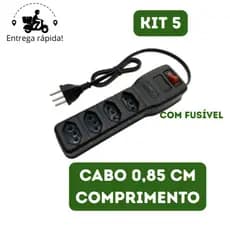 Kit 5 Filtro de Linha 4 Tomadas Régua de Tomada com Fusível Extensão Elétrica Bivolt Tripolar GR