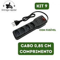 Kit 9 Filtro de Linha 4 Tomadas Régua de Tomada com Fusível Extensão Elétrica Bivolt Tripolar GR