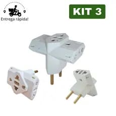 Kit 3 Adaptador de Tomada T Benjamin Universal com 3 Entradas Bivolt 10A 20A GR