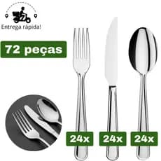 Jogo de Talheres 18 36 54 e 72 Peças Garfo Faca e Colher para Cozinha Aço Inox Premium GR