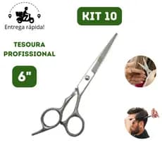 Kit 10 Tesoura Cabeleireiro Profissional 6" Aço Inoxidável Barbearia e Salão GR
