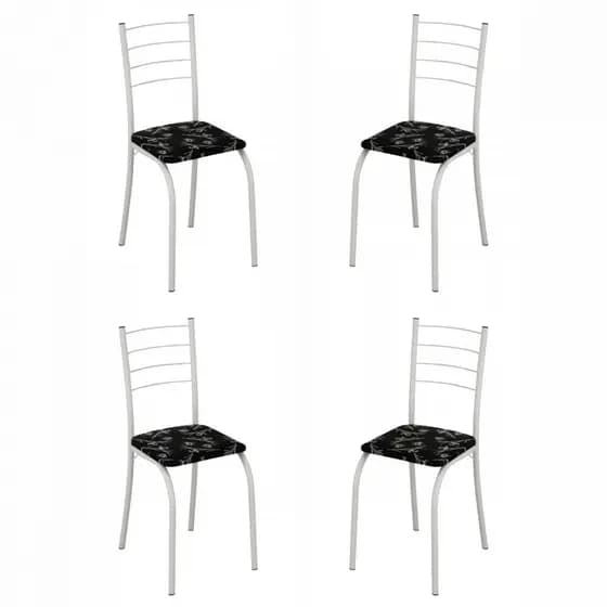 Conjunto de 4 Cadeiras Rio Liso Branco Assento Preto Lirio Teixeira