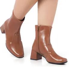 bota feminina Confortável Salto Alto Grosso Bota Bico Quadrado Fashion Macia Zíper Botinha