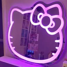 Espelho Infantil Gatinha 70x65 cm com LED 3 Cores e Botão Touch para Quarto de Menina Decorativo