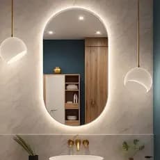 Espelho Oval LED 80x50 cm com Luz Quente e Fria para Banheiro Lavabo Quarto Sala e Penteadeira