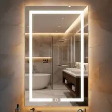Espelho LED Jateado 80x50 cm Retangular com Botão Touch 3 Cores para Banheiro Quarto Sala Decorativo