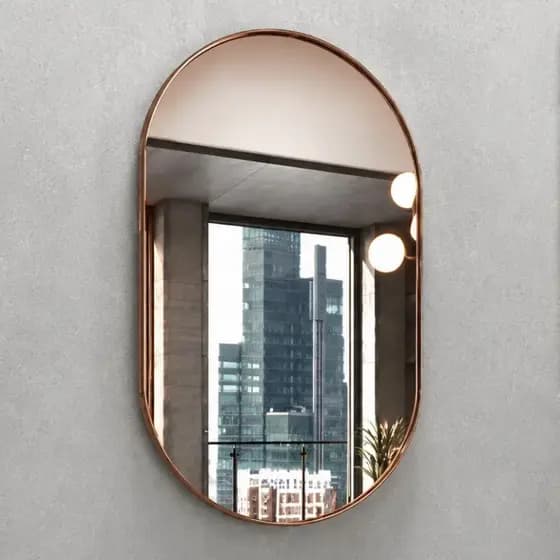Espelho Oval 80x50 cm Decorativo com Moldura Metalizada para Banheiro Quarto Sala e Penteadeira