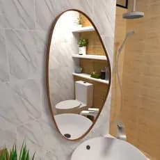 Espelho Orgânico 80x50 cm com Moldura em Couro Decorativo para Sala Quarto Banheiro Lavabo Moderno