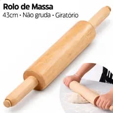Rolo Massa Madeira 43cm Giratório Profissional Pizza Pão Macarrão