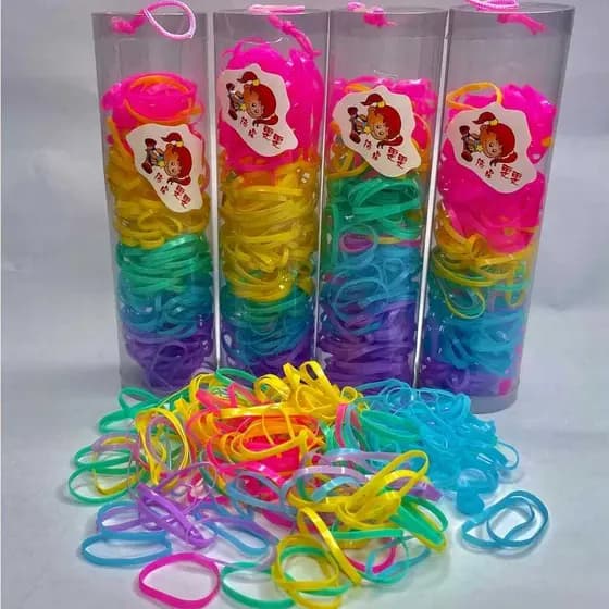kit 4 tubos elásticos  de borrachinha linguinha de cabelo de silicone  800 linguinhas
