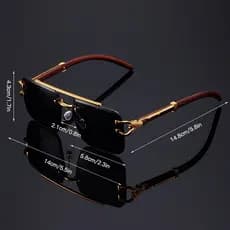 Óculos De Moda Sem Moldura Para Homens E Mulheres , Lente Anti-Reflexo PC , Armação De Metal , Detalhe De Grão De Madeir