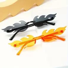 Óculos Em Formato De Chama , De Moda Novidade Unissex , Lentes Coloridas Sem Aro Sol Modernos Com Design De Fogo Para At