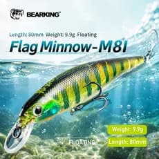 BEARKING 80mm 9.9g Mergulho 0.8-1.2 M Qualidade wobblers minnow Iscas De Pesca Isca Dura De Linho Fino Artificial Enfrentar