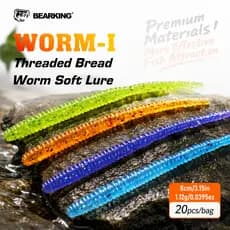BEARKING worm Iscas Macias 8cm 1.12g 20 Pçs/Saco Pesca Artificial Silicone Baixo Pike Minnow Swimbait Jigging De Plástic