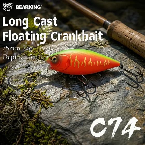 BEARKING 75mm 23g Superior Iscas De Pesca Flutuante Manivela Isca De Mergulhador Profundo Alta Qualidade Duras Ação Prof
