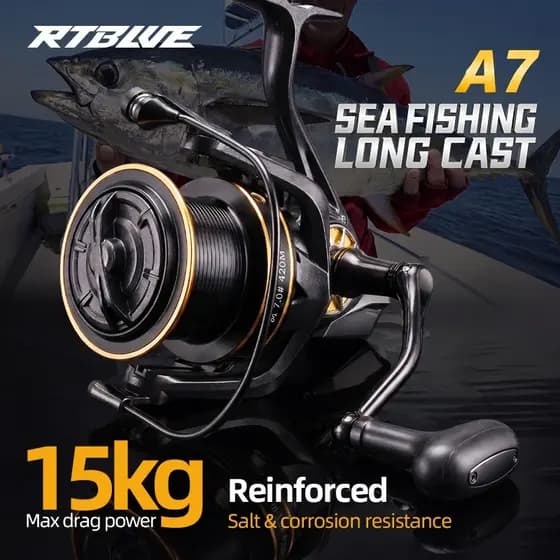 Carretel Giratório Offshore RTBLUE A7 , Tamanho Gigante , Potência Máxima De Arrasto De 33LB (15KG) , De Super Capacidad