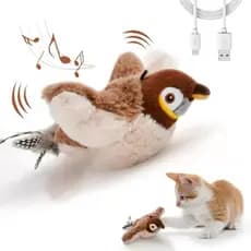 Brinquedo Pet Interativo Pássaro de Pelúcia com Som e Movimento Recaregável USB-C