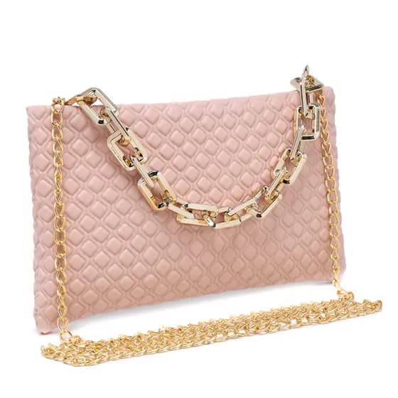Bolsa Feminina Baguete Quadrada Bordada Minimalista Com Alça Corrente Transversal