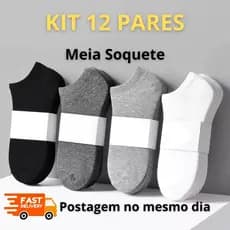 Meias Soquete Cano Curto 12 Pares Unissex Confortável Algodão Antiodor