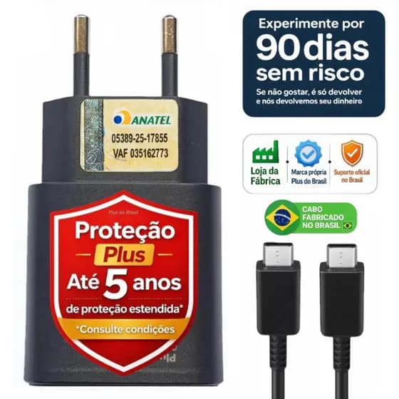 Plus Do Brasil Carregador Super Rápido 25w Para Samsung Galaxy S25 S24 S23 S21 S20 Fe Plus Ultra Tablet Super Fast Turbo