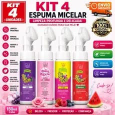 KIT 4 MOUSSE MICELAR 150 ML , LIMPEZA FACIAL COMPLETA, HIDRATAÇÃO , PELE MACIA E CHEIROSA E REMOVE MAQUIAGEM,