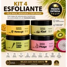 KIT 4 ESFOLIANTES HIDRATANTES 180G PELE LISA E RENOVADA, TESTADA DERMATOLOGICAMENTE, ENVIO IMEDIATO