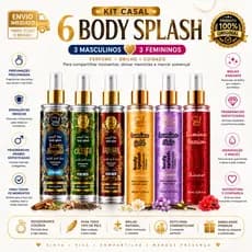 Kit casal 6 body splash 3 feminino com brilho,3 masculino arabes,200 ml alta fixação,frescor e fragrancias inesquecivel