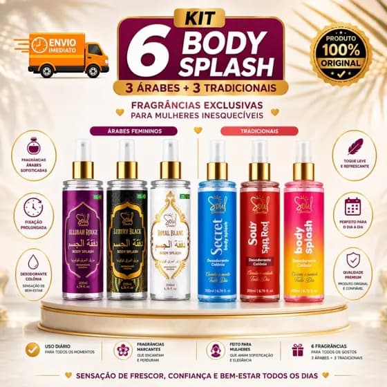 kit 6 body splash feminino 3 árabes 3 tradicionais ,  200 ml fragrâncias exclusiva ,fixação prolongada envio imediato