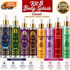 kit casal 8 body splash, 200 ml 4 femininos com brilho + 4 masculinos arabes ,alta fixação, envio imediato, coleção nova