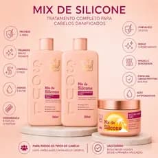 KIT CAPILAR MIX DE SILICONE 3 ITENS CONTROLE DE FRIZZ, E BRILHO INTENSO, SHAPOO, CONDICIONADOR E MASCARA 250 ML