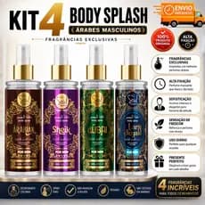 KIT 4 BODY SPLASH ÀRABE MASCULINO 200 ML COLONIA DESODORANTE PERFUME ARABE MASUCILINO ENVIO IMEDIATO