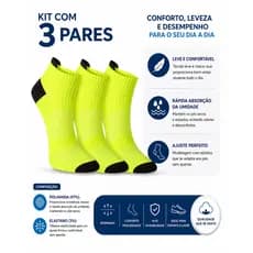 Kit 3 Meias Esportivas Unissex Cano Curto Antiodor Respirável Academia Treino Running Corrida