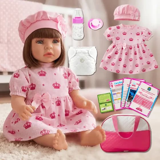Boneca Bebê Reborn Realista Silicone Boneca Vestido e Bolsa de Maternidade