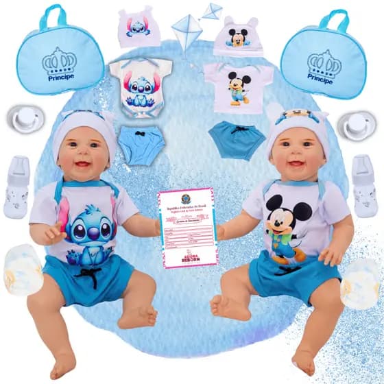 Gêmeos Bebê Reborn Boneca Realista Mayze Meninas Silicone com Bolsa Maternidade.