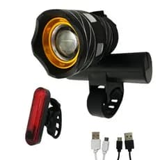 Kit NIPARTE Farol Lanterna Bike c/ Zoom Ajustável LED T6 Dianteiro e Traseiro USB Regarregavel Bicicleta MTB