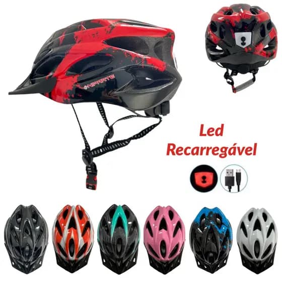 Capacete Bike NIPARTE C/Sinalizador Led Recarregável de USB In-Mould Resistente e leve para bicicletas