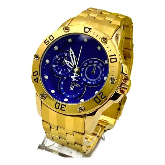 Lançamento Novo Relógio Masculino Dourado Aço Inoxidável