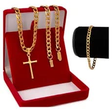 Corrente Cordão Banho 18k + Pingente E Pulseira Top Com Nf