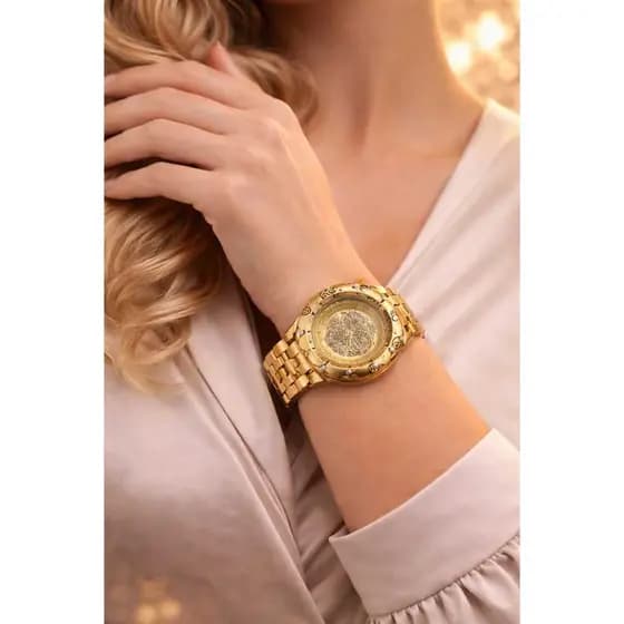 Relógio Feminino zeus hybryd Dourado Luxo Pesado Banho18k