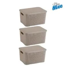 Kit com 3 Caixas Organizadoras Média Rattan Com Tampa 14 Litros