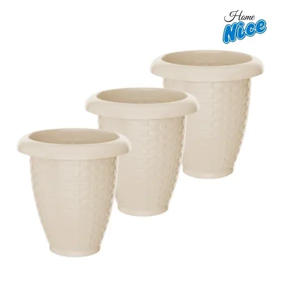 Kit 3 Vasos Rattan De Flor De Plástico 3 Litros Vaso Reforçado Para Flores Jardim Decoração